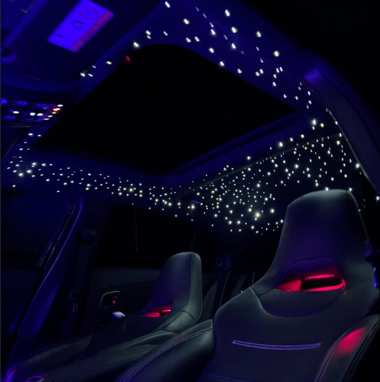 Starlight headliner fitted to a roof lining